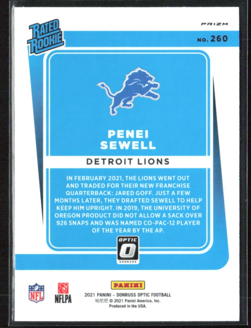 Penei Sewell 2021 Donruss Optic Purple Shock RC #260 Detroit Lions