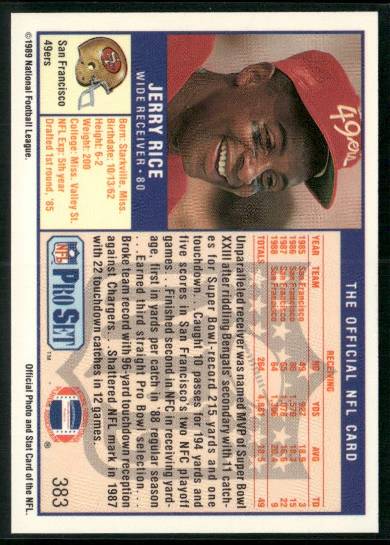 Jerry Rice 1989 Pro Set #383 San Francisco 49ers