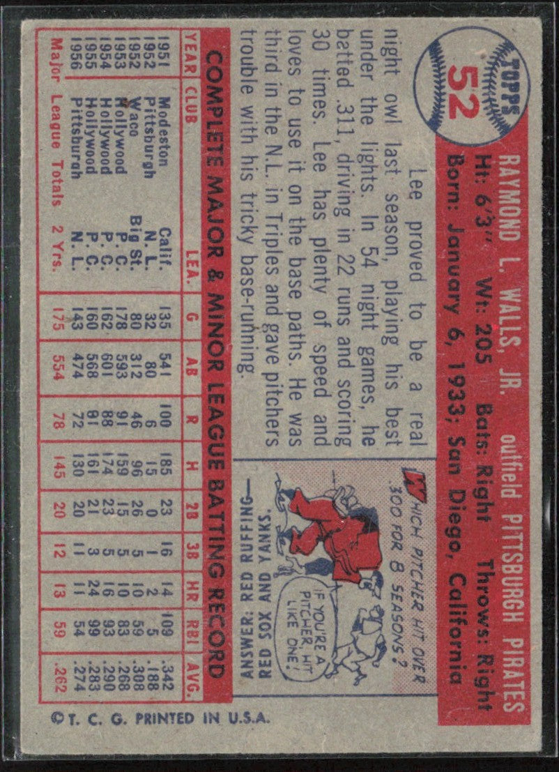 Lee Walls 1957 Topps #52 Pittsburgh Pirates