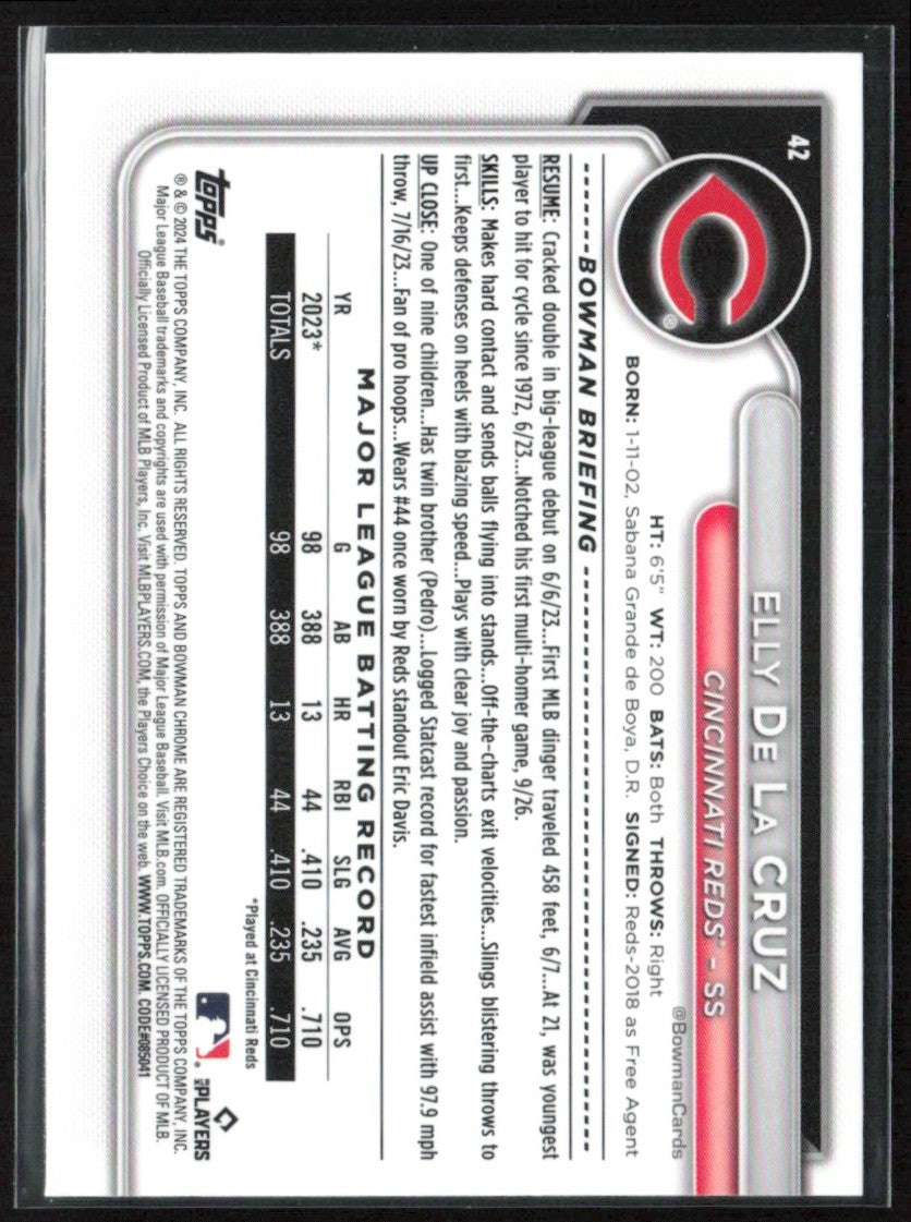 Elly De La Cruz 2024 Bowman Chrome RC #42 Cincinnati Reds