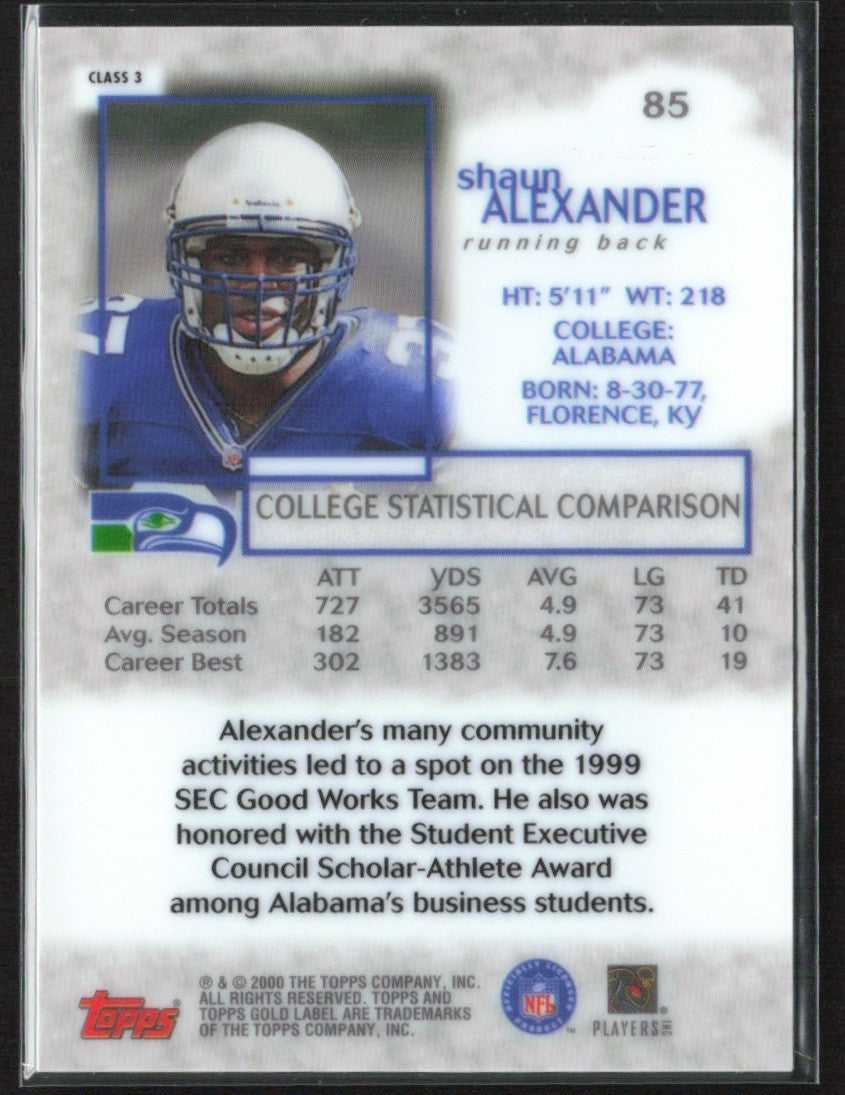 Shaun Alexander 2000 Topps Gold Label Class 3 RC #85 Seattle Seahawks