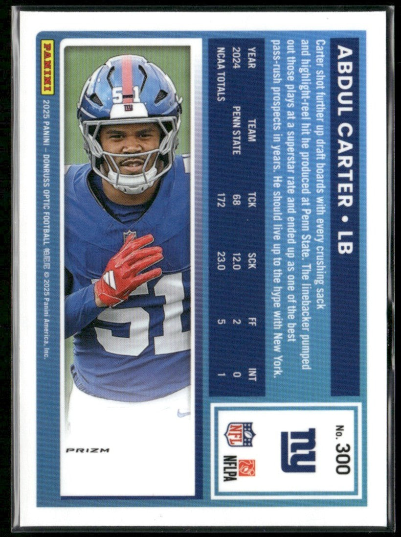 Abdul Carter 2025 Donruss Optic Stars RC #300 New York Giants