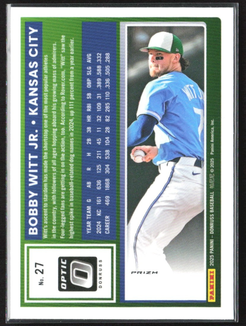 Bobby Witt Jr. 2025 Donruss Optic Blue Velocity #27 Kansas City Royals