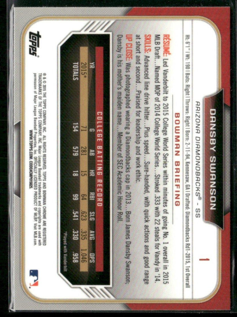 Dansby Swanson 2015 Bowman Draft Picks & Prospects Chrome 1st #1