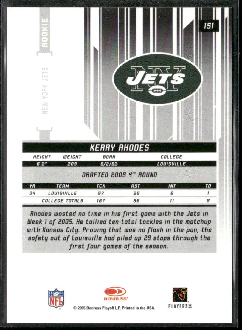 Kerry Rhodes 2005 Leaf Rookies & Stars Longevity Sapphire /199 #151