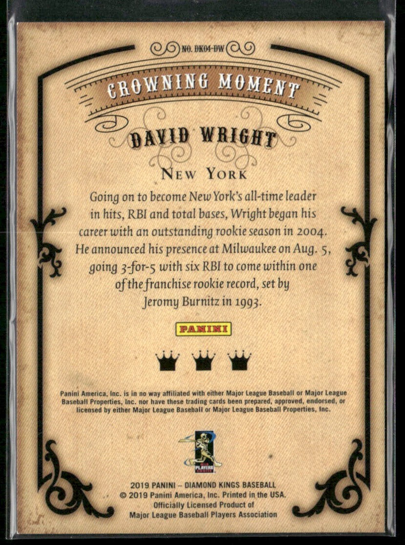 David Wright 2019 Panini Diamond Kings Blue Framed #DK04-DW New York Mets