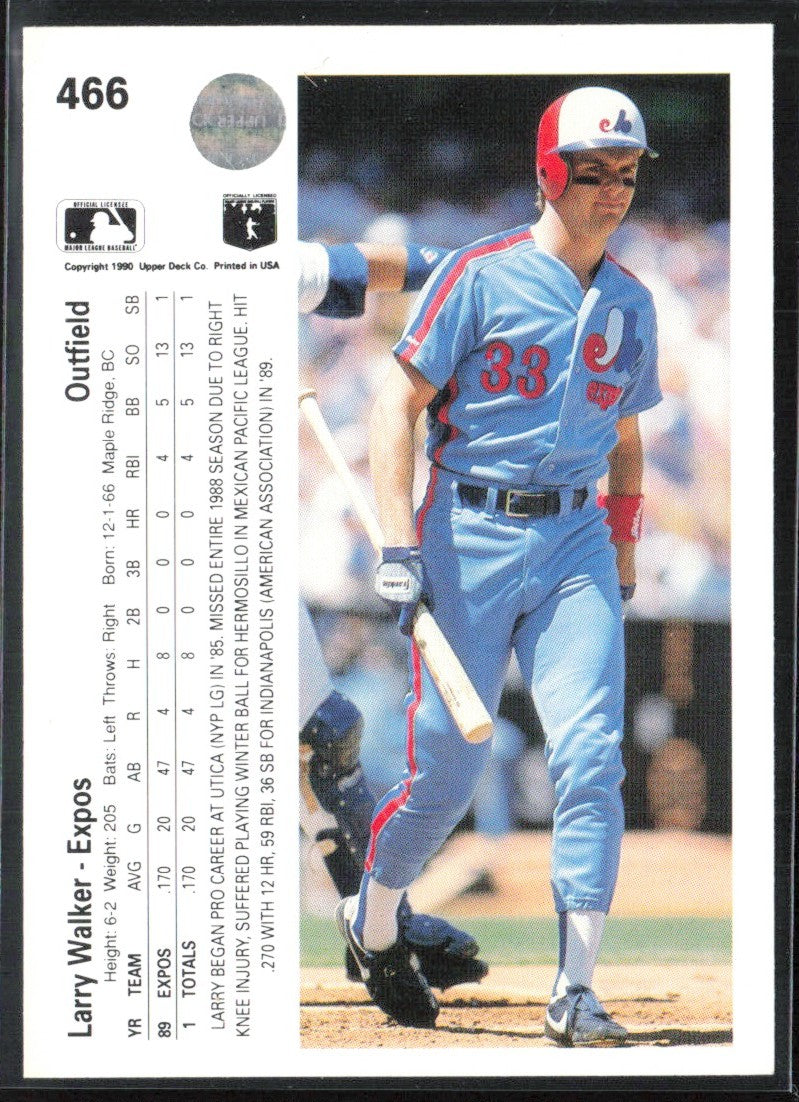 Larry Walker 1990 Upper Deck RC #466 Montreal Expos