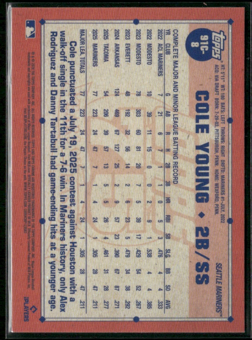 Cole Young 2026 Topps Chrome 1991 Silver Pack Mojo Refractor RC #91C-8