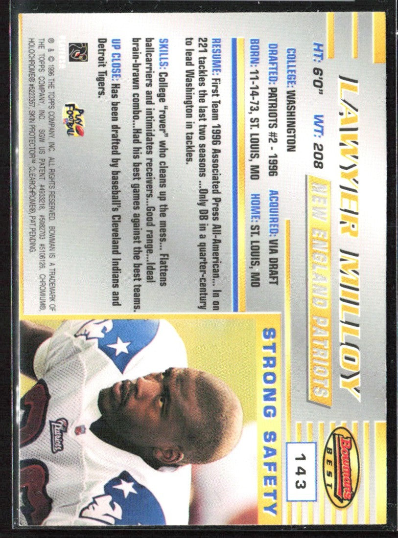 Lawyer Milloy 1996 Bowman's Best RC #143 New England Patriots