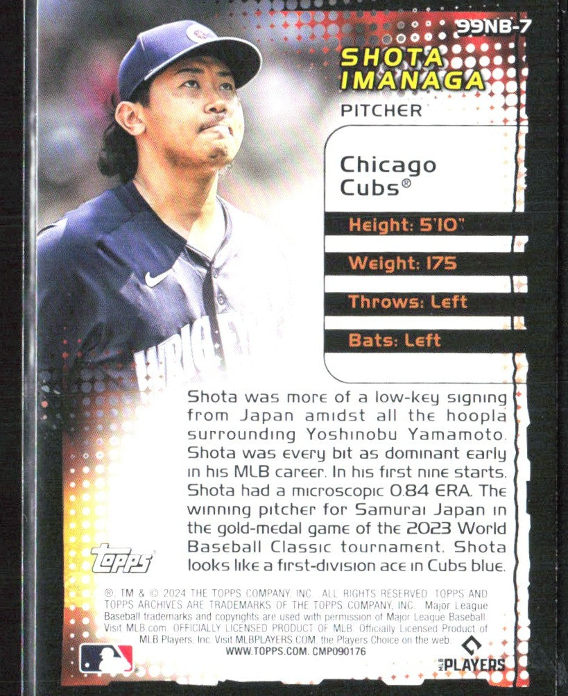 Shota Imanaga 2024 Topps Archives 1999 New Breed RC #99NB-7 Chicago Cubs