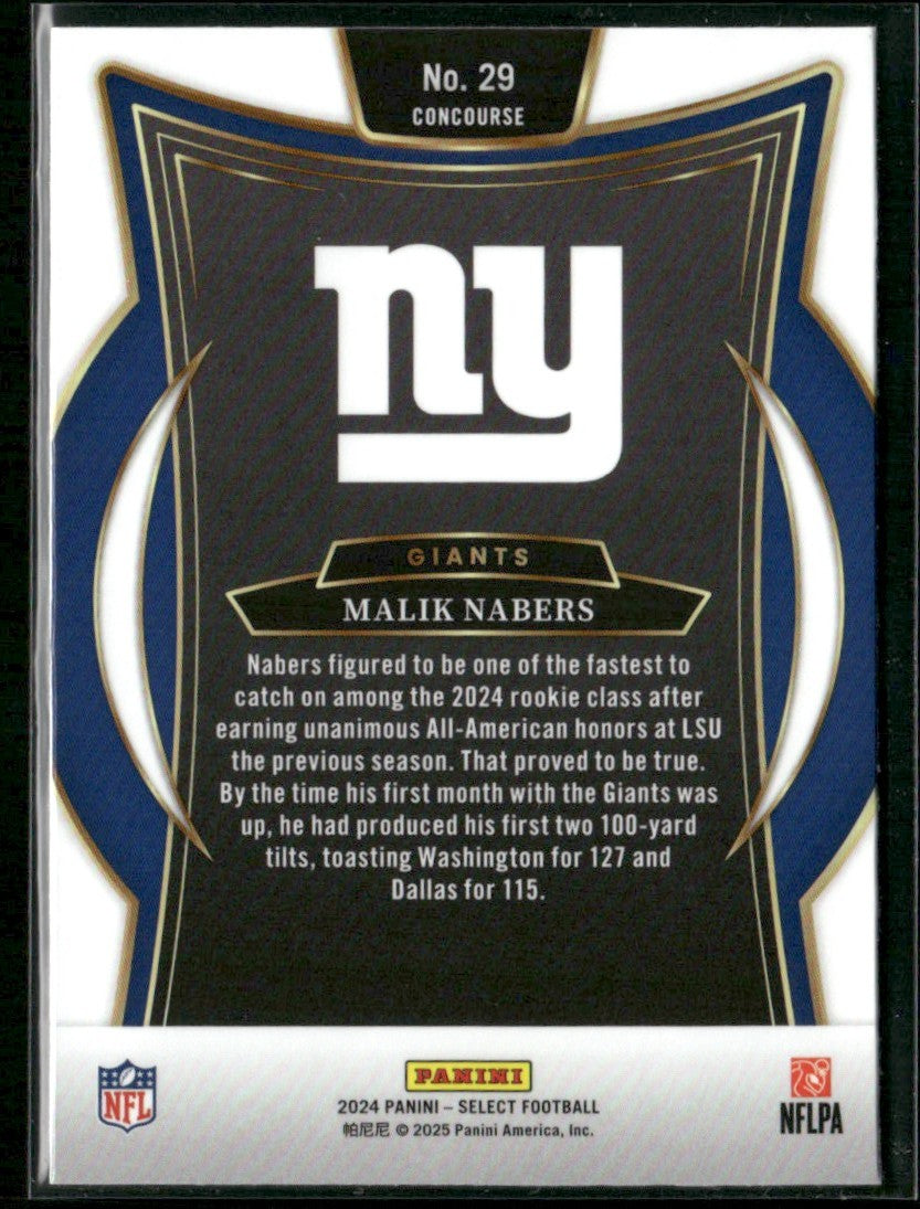 Malik Nabers 2024 Panini Select Concourse RC #29 New York Giants