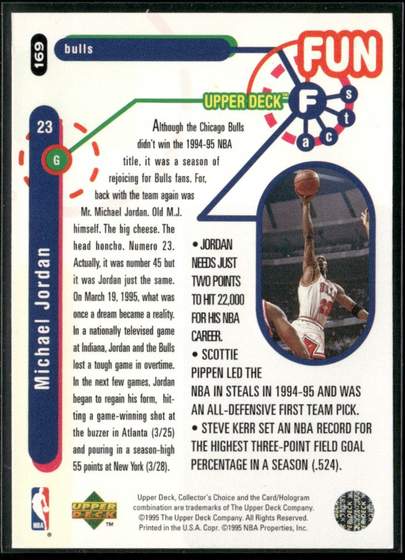 Michael Jordan 1995 Upper Deck Collector's Choice Fun Facts #169 Chicago Bulls