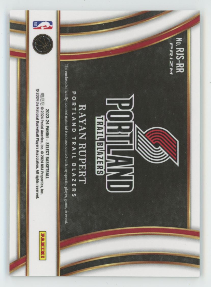 Rayan Rupert 2023 Panini Select Jumbo RC Jersey #RJS-RR Portland Trail Blazers