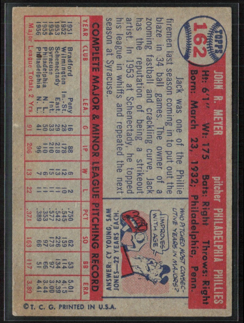 Jack Meyer 1957 Topps #162 Philadelphia Phillies