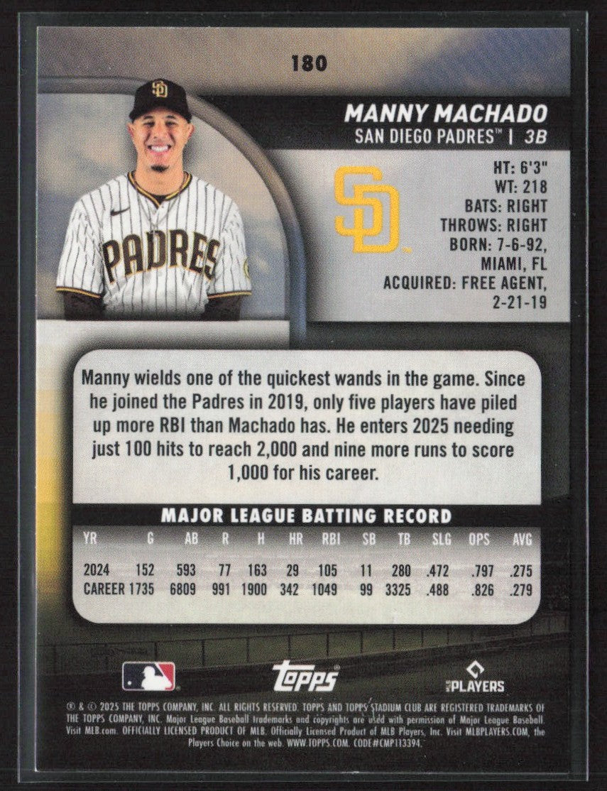 Manny Machado 2025 Topps Stadium Club Lime Green Foil #180 San Diego Padres