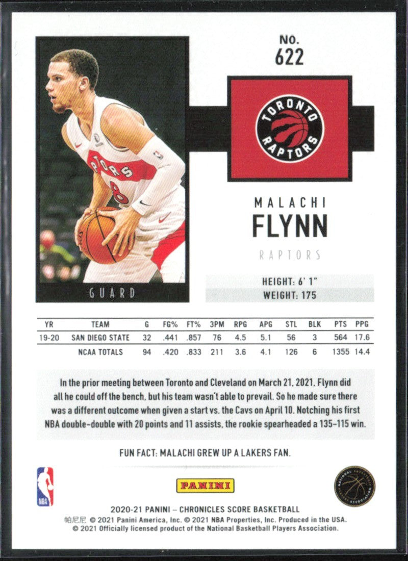 Malachi Flynn 2020 Panini Chronicles Score Blue RC /99 #622 Toronto Raptors
