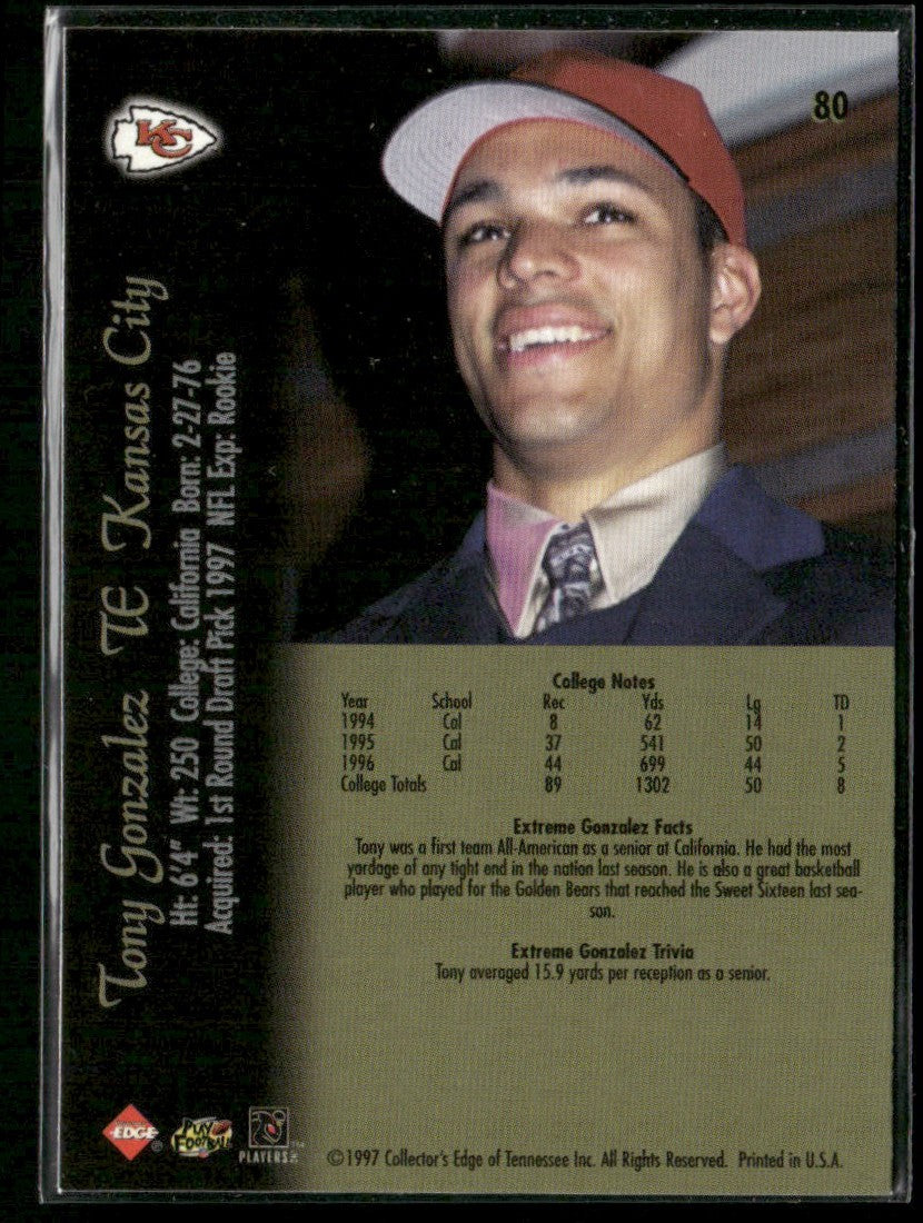 Tony Gonzalez 1997 Collector's Edge Extreme RC #80 Kansas City Chiefs