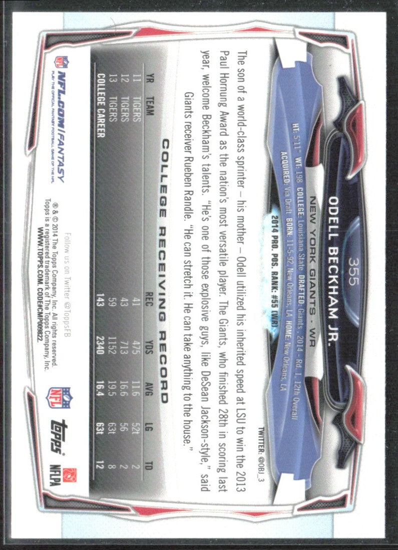 Odell Beckham Jr. 2014 Topps RC #355 New York Giants