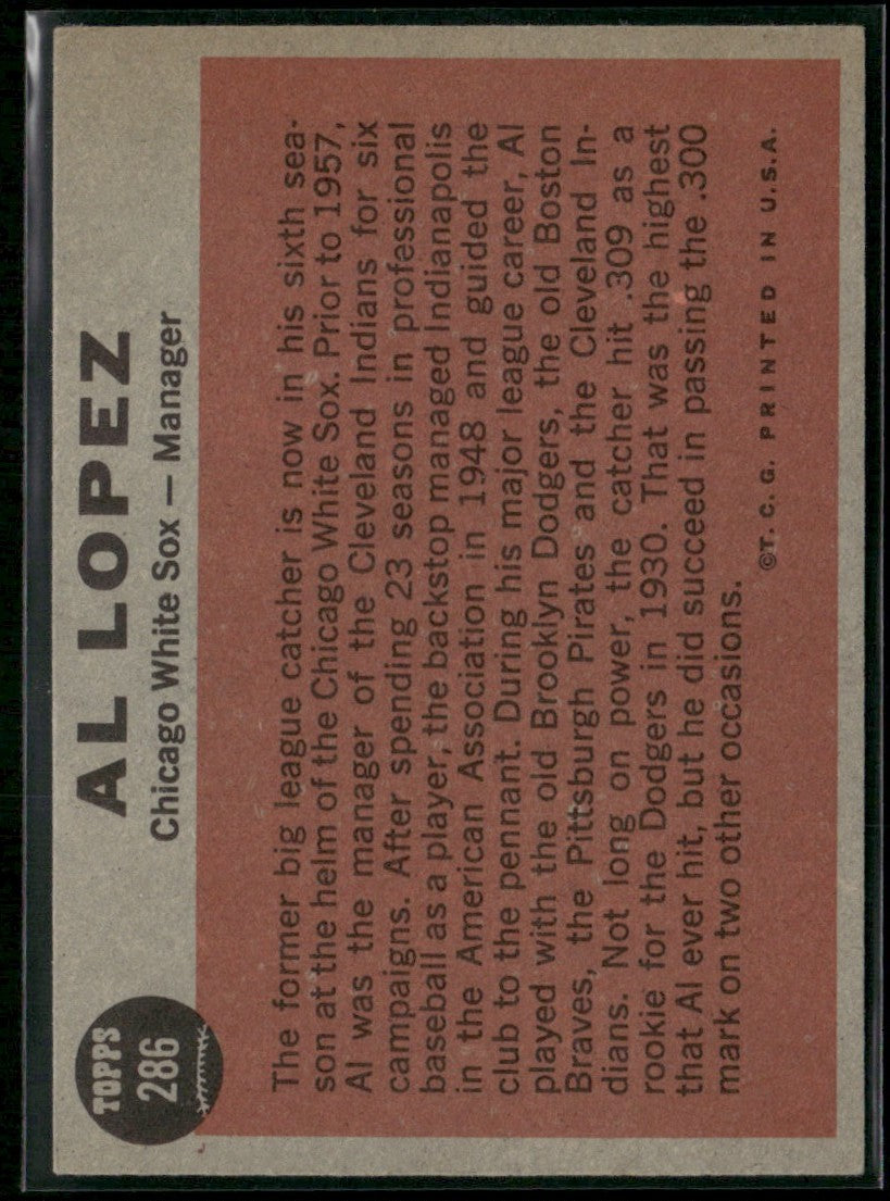 Al Lopez 1962 Topps #286 Chicago White Sox