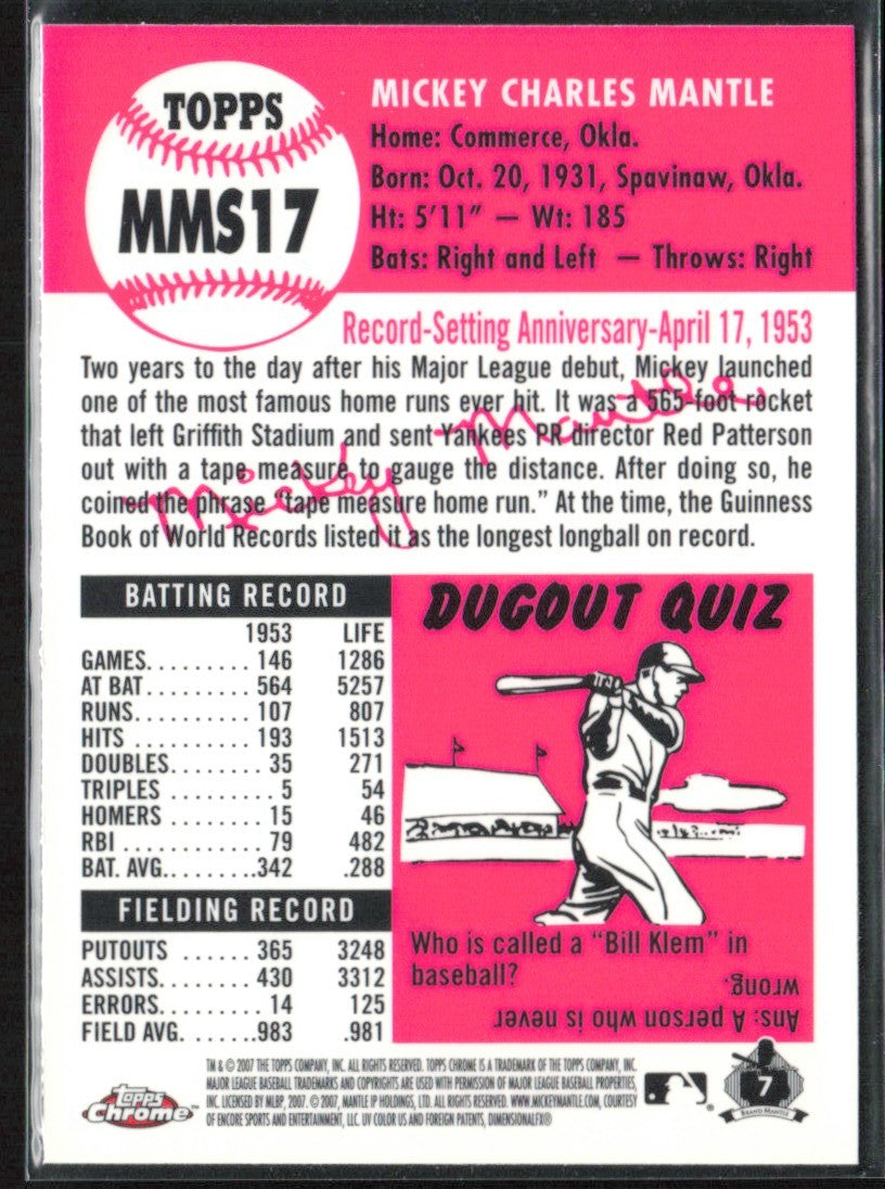 Mickey Mantle 2007 Topps Chrome Story #MMS17 New York Yankees