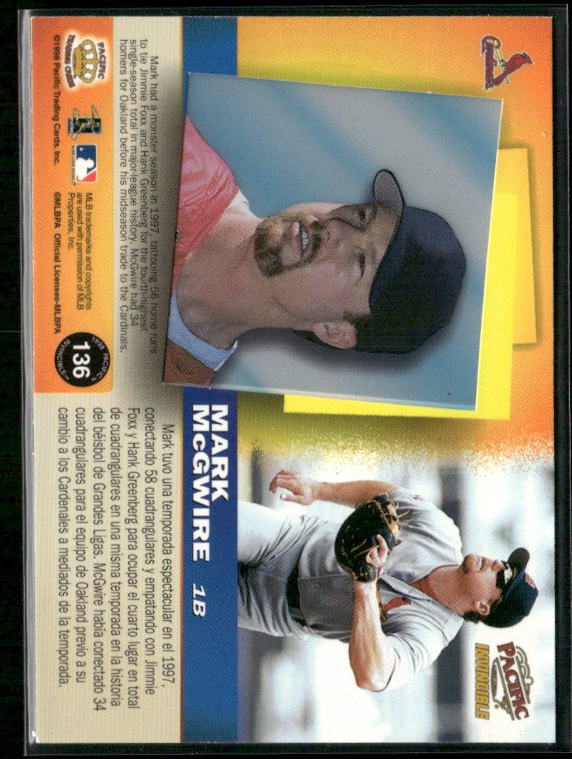 Mark McGwire 1998 Pacific Invincible #136 St. Louis Cardinals
