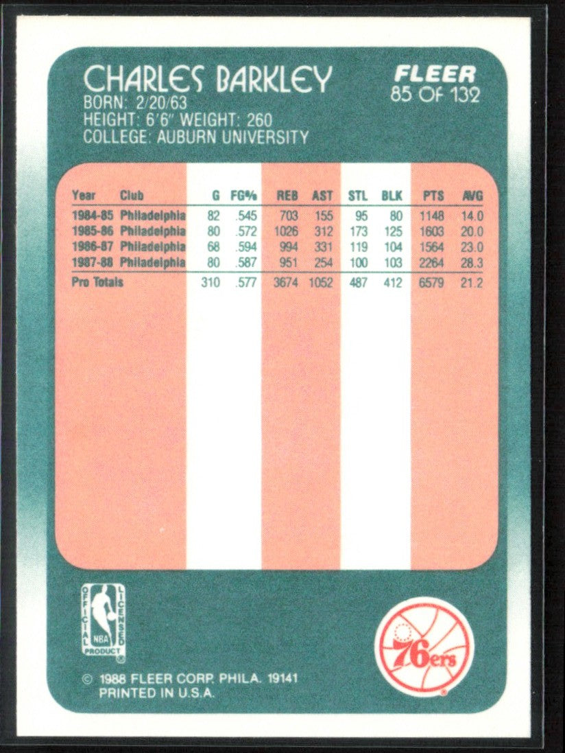 Charles Barkley 1988 Fleer #85 Philadelphia 76ers
