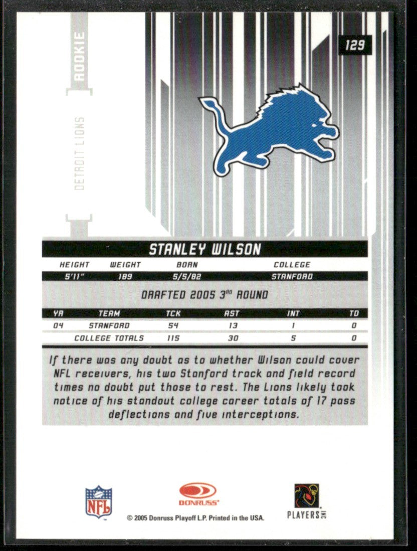 Stanley Wilson 2005 Leaf Rookies & Stars Longevity RC /999 #129 Detroit Lions