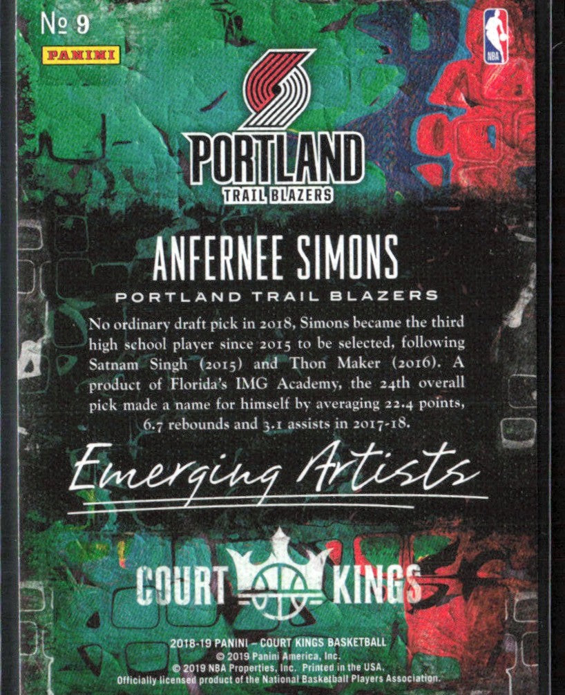 Anfernee Simons 2018 Panini Court Kings Emerging Artists RC #9