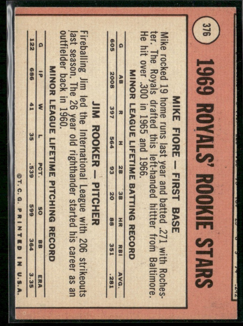 Royals Rookies - Mike Fiore / Jim Rocker 1969 Topps RC #376 Kansas City Royals