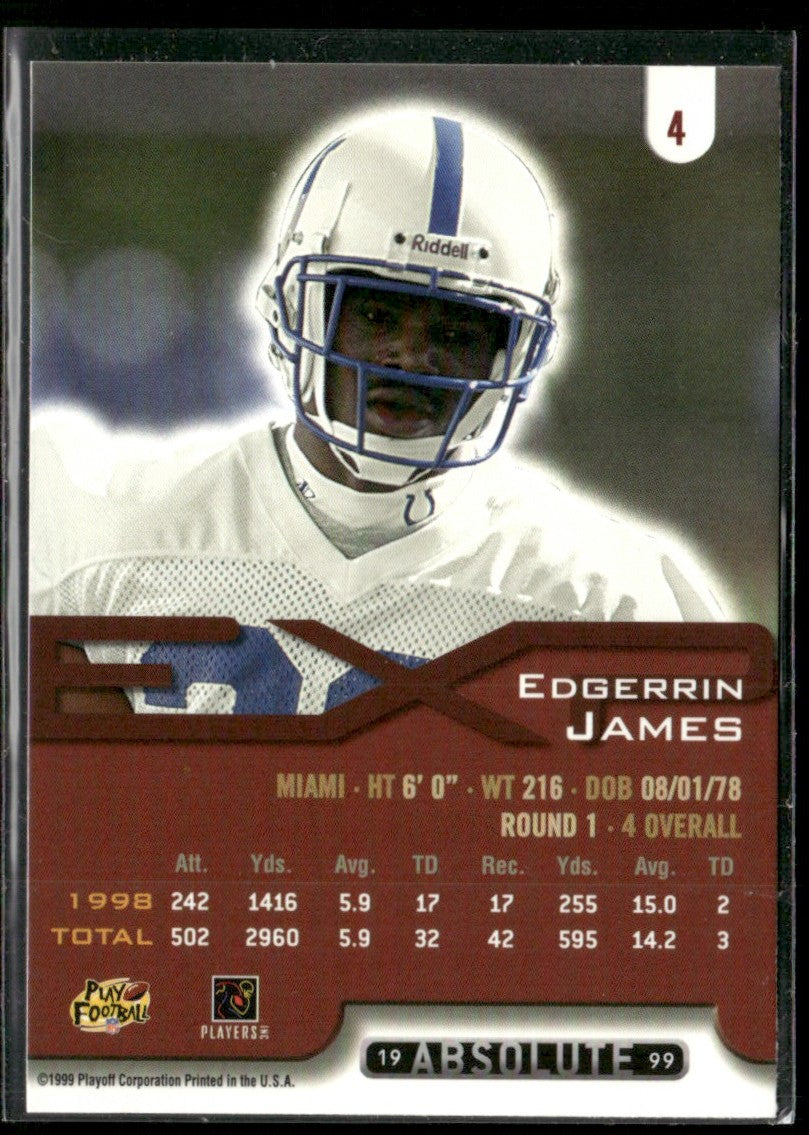 Edgerrin James 1999 Playoff Absolute EXP RC #4 Indianapolis Colts