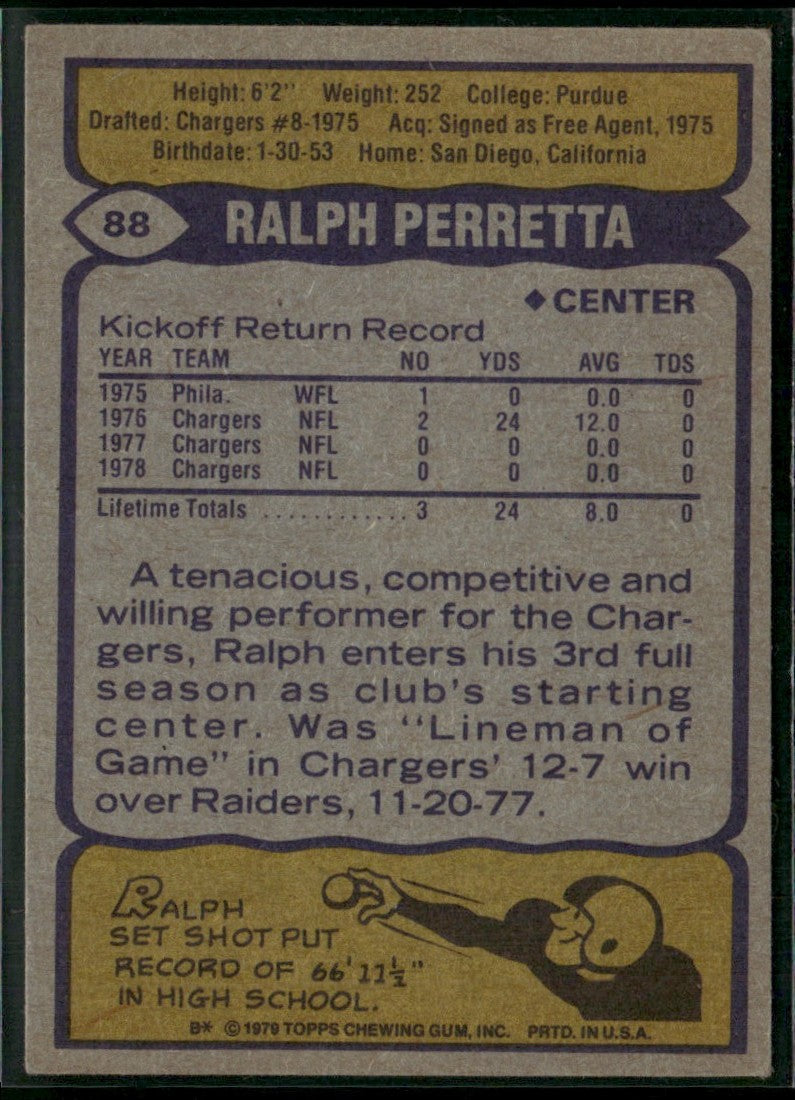 Ralph Perretta 1979 Topps #88 San Diego Chargers