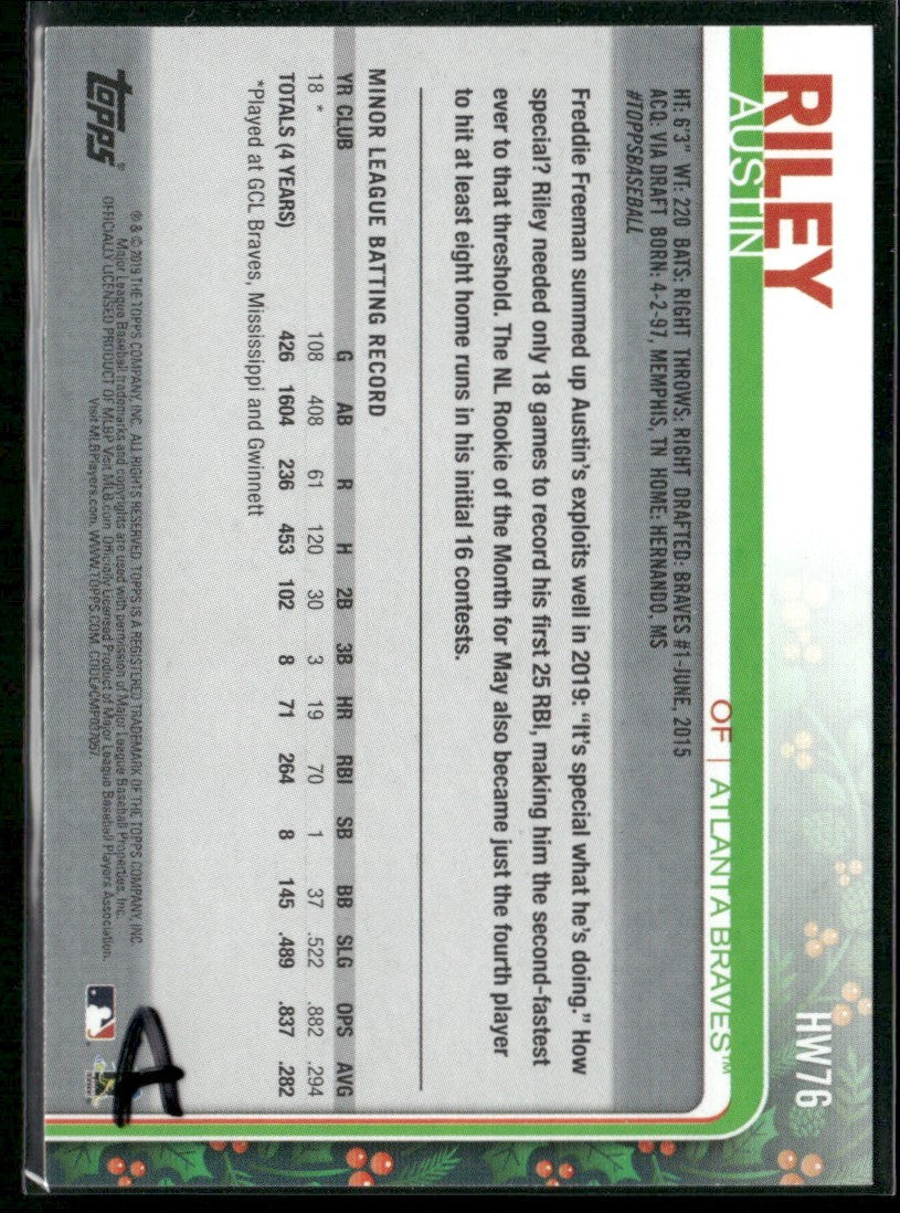 Austin Riley 2019 Topps Holiday RC #HW76 Atlanta Braves