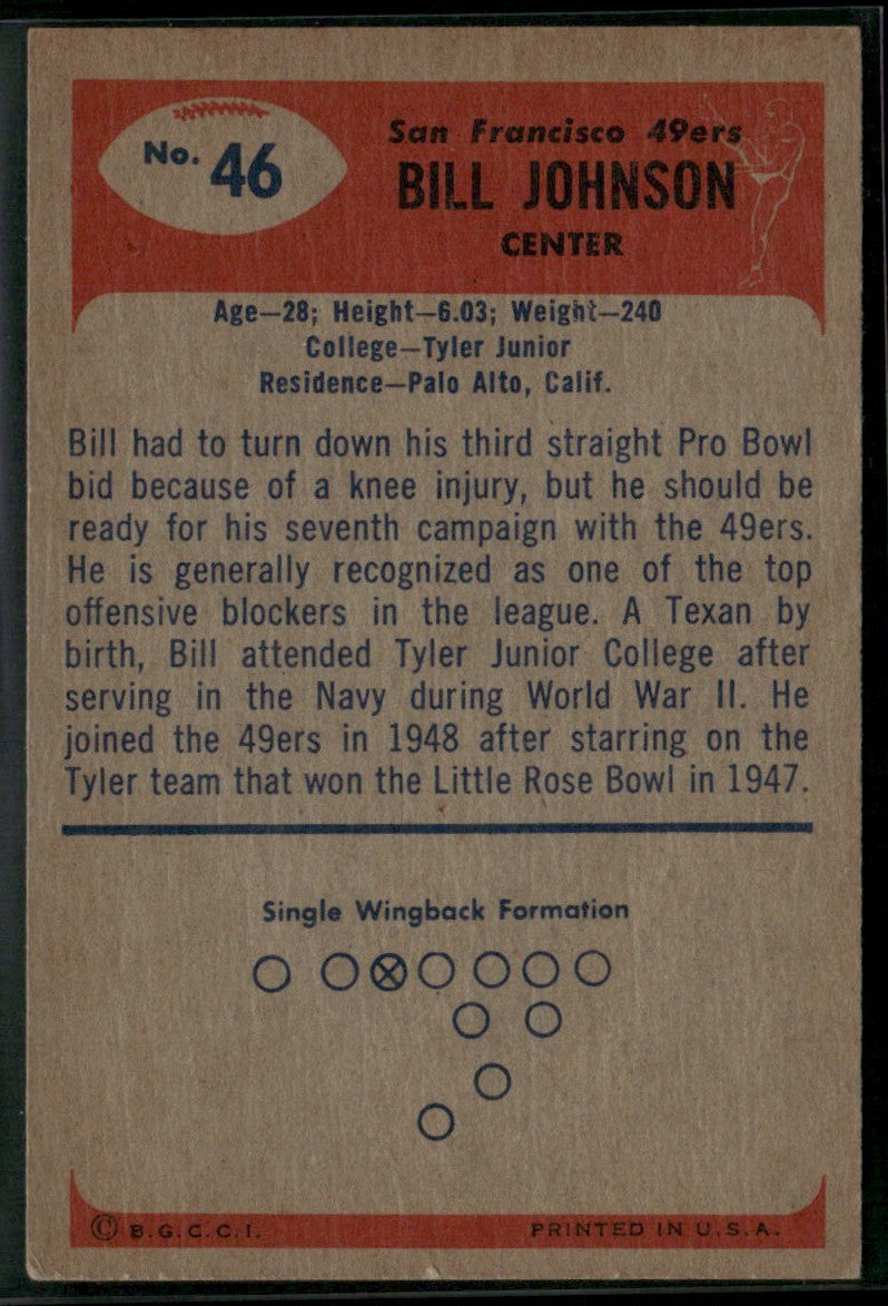 Bill Johnson 1955 Bowman #46 San Francisco 49ers