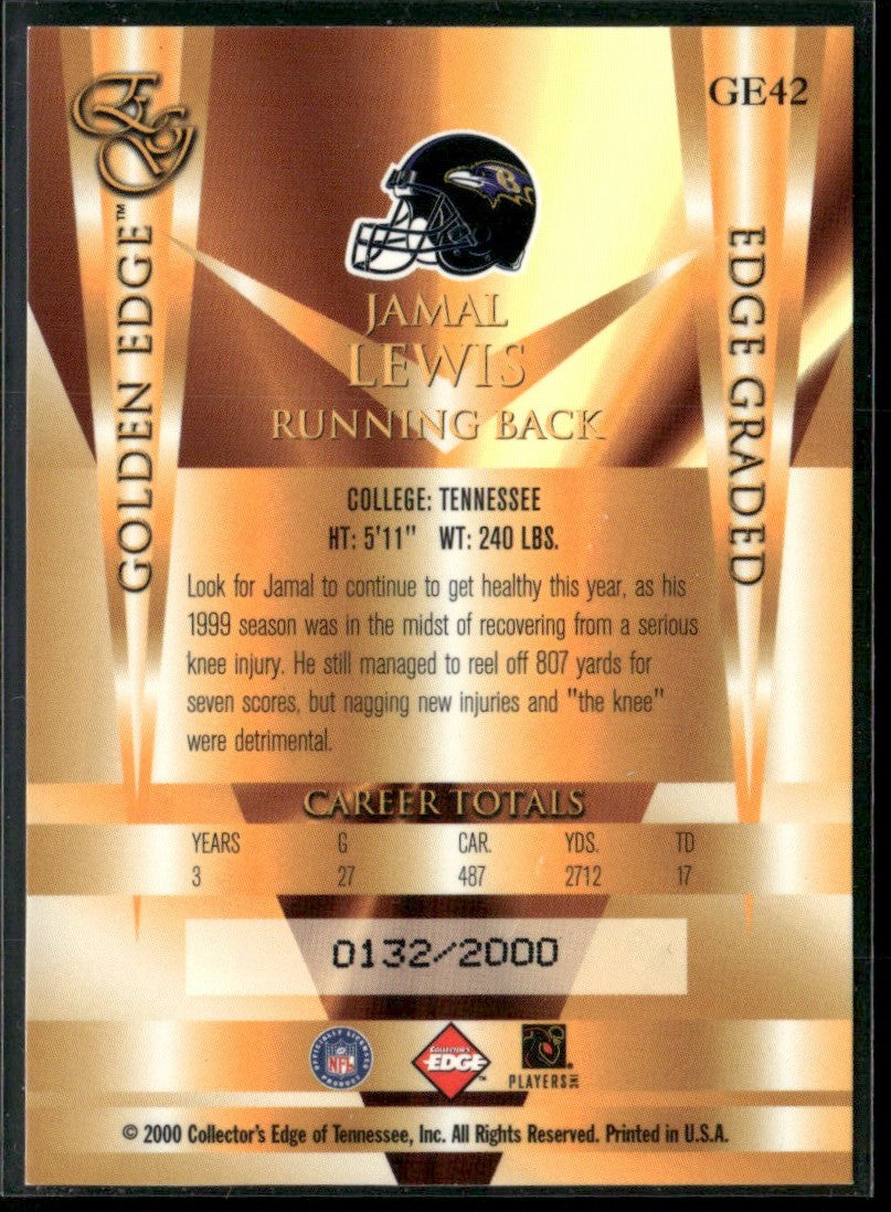 Jamal Lewis 2000 Collector's Edge Golden Edge RC /2000 #GE42 Baltimore Ravens