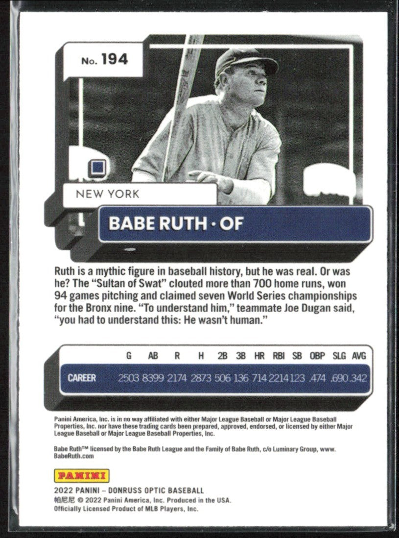 Babe Ruth 2022 Donruss Optic #194 New York Yankees