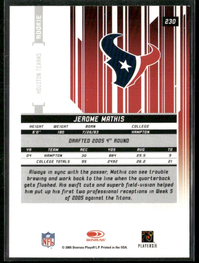 Jerome Mathis 2005 Leaf Rookies & Stars Longevity RC /599 #230 Houston Texans