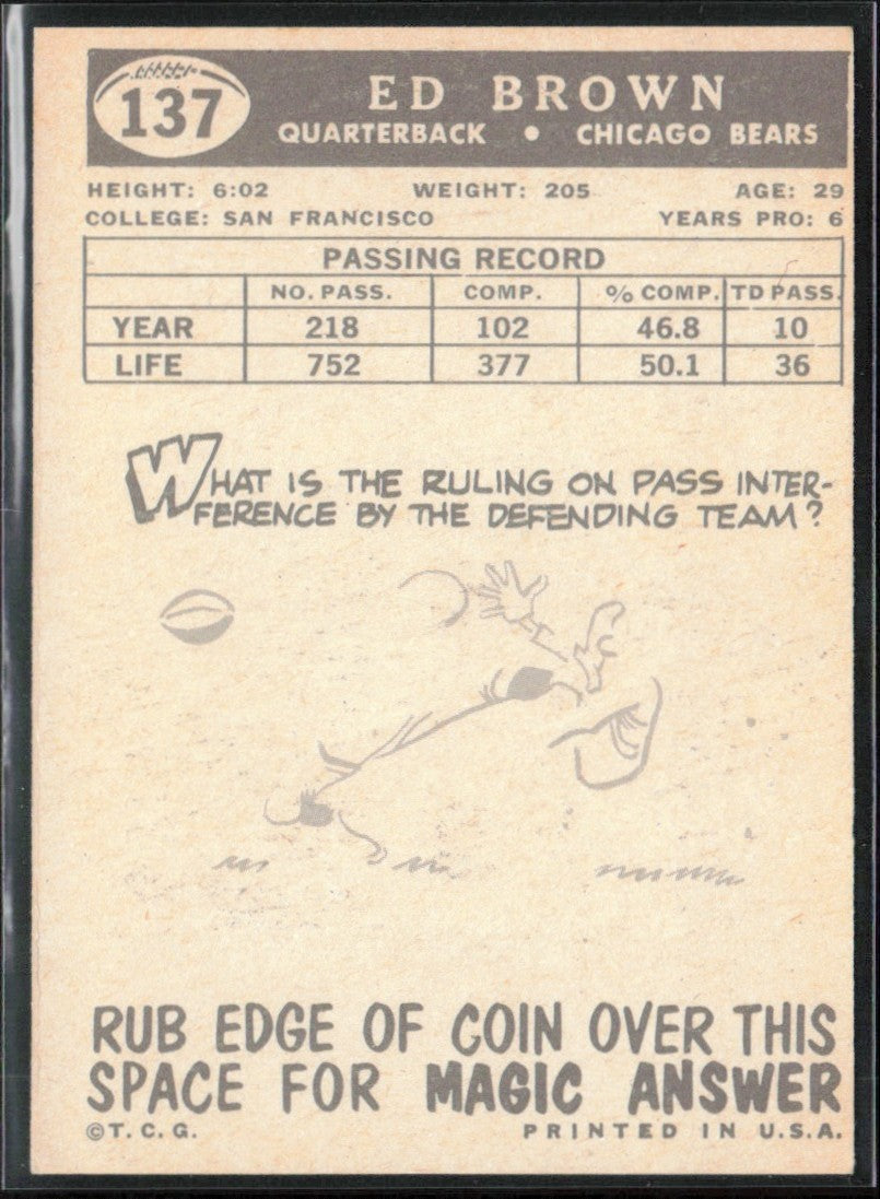 Ed Brown 1959 Topps #137 Chicago Bears
