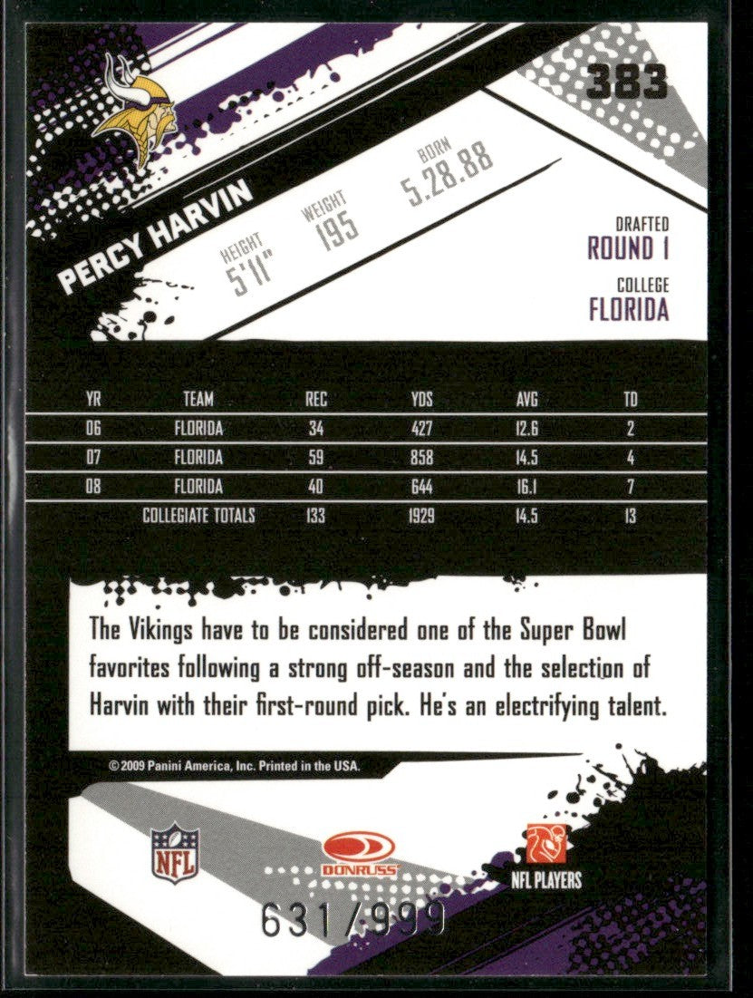 Percy Harvin 2009 Score Inscriptions RC /999 #383 Minnesota Vikings