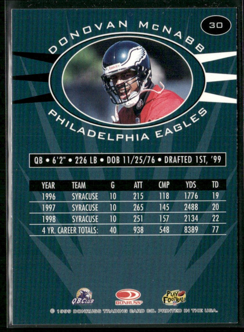 Donovan McNabb 1999 Donruss Preferred QBC RC #30 Philadelphia Eagles