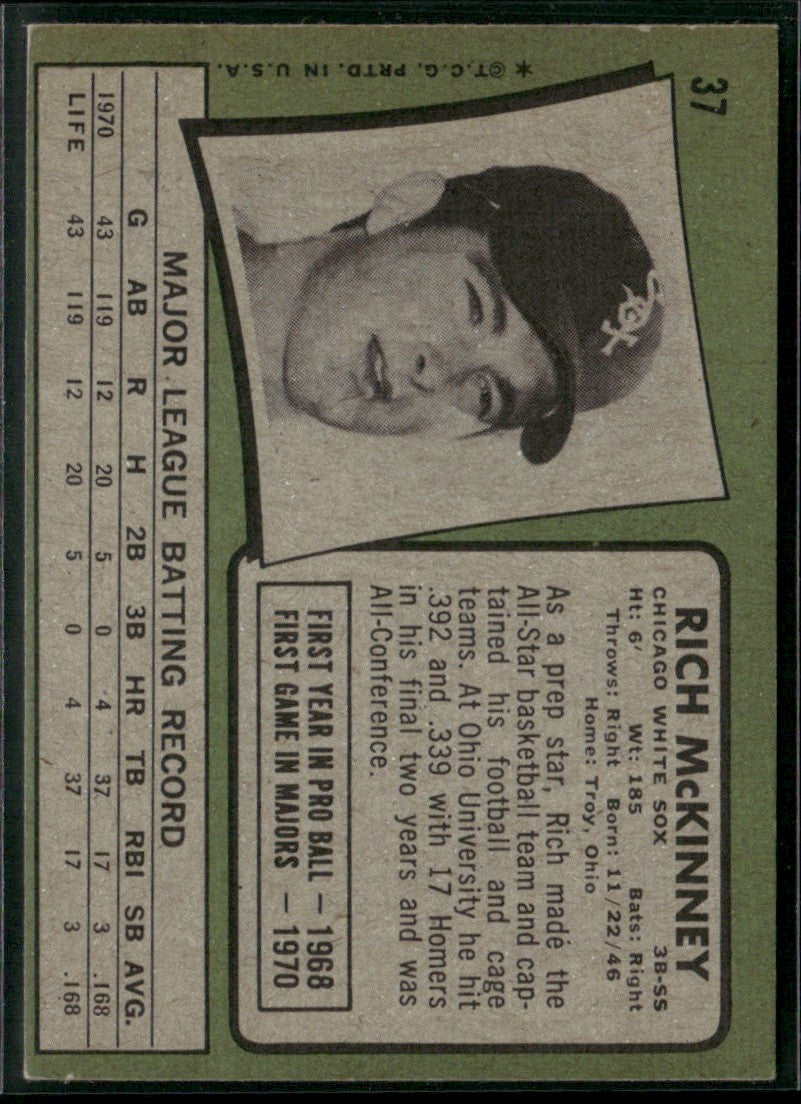 Rich McKinney 1971 Topps RC #37 Chicago White Sox