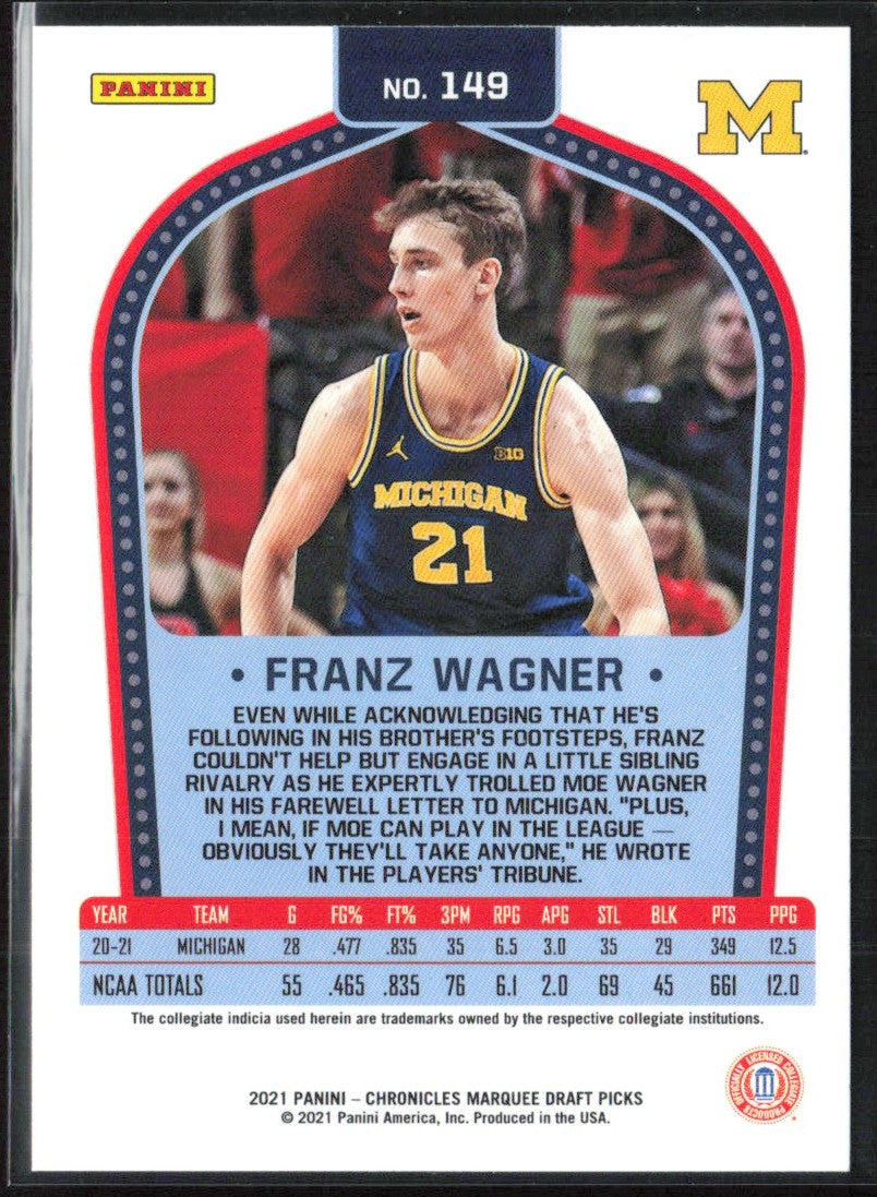 Franz Wagner 2021 Panini Chronicles Draft Picks Marquee RC #149