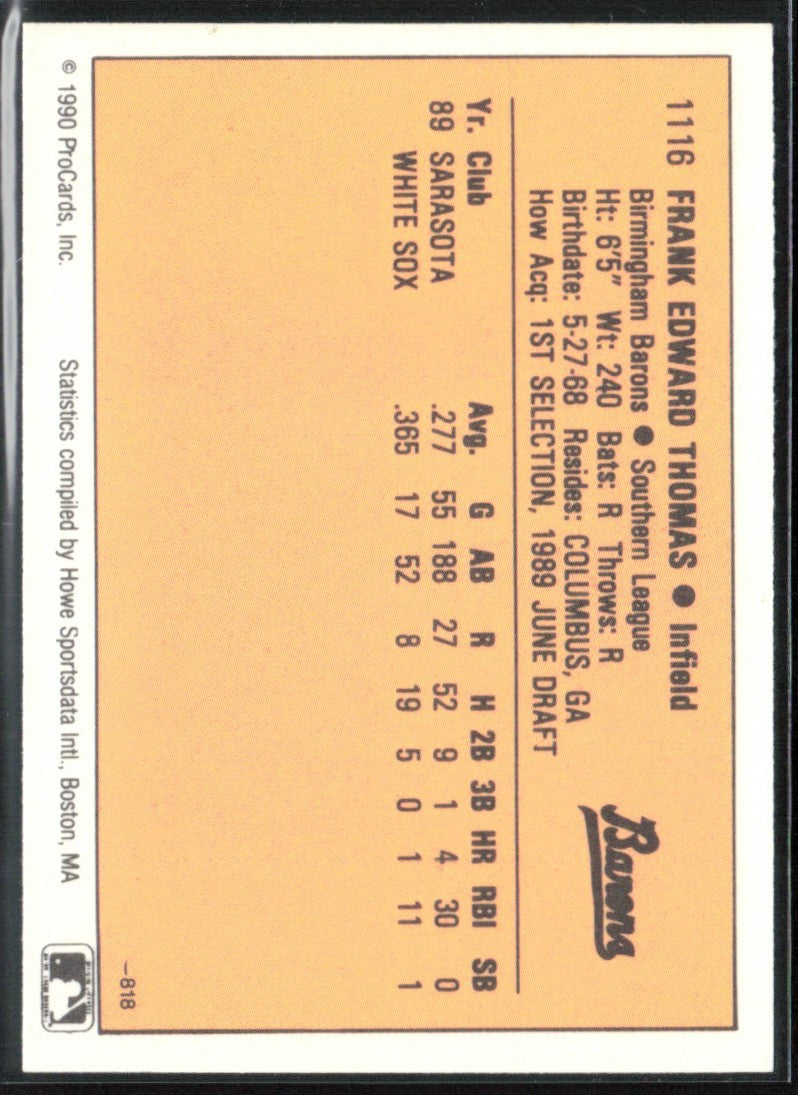 Frank Thomas 1990 ProCards #1116 Birmingham Barons