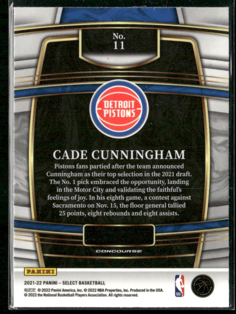 Cade Cunningham 2021 Panini Select Concourse Retail Blue RC #11 Detroit Pistons