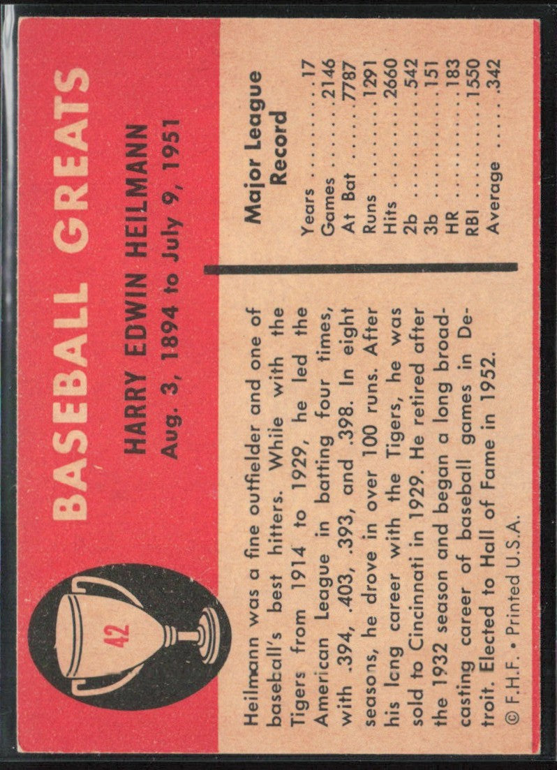 Harry Heilmann 1961 Fleer Baseball Greats #42 Cincinnati Reds
