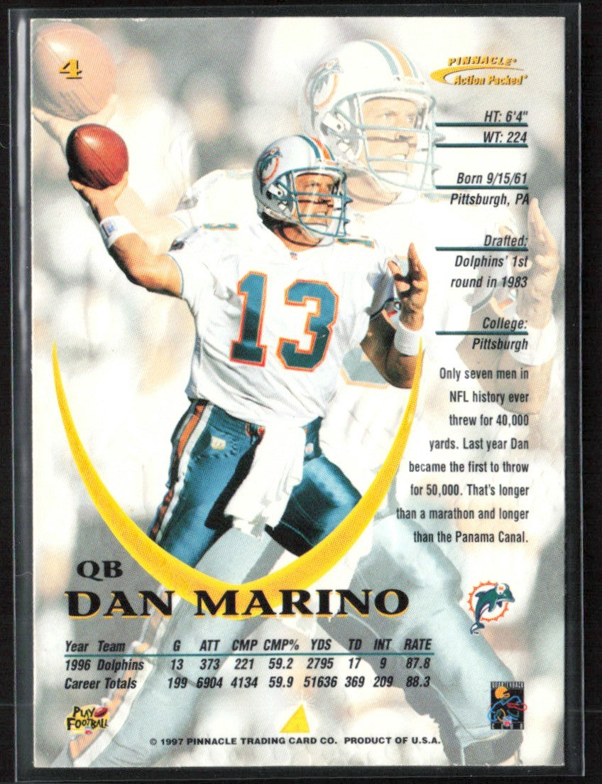 Dan Marino 1997 Pinnacle Action Packed #4 Miami Dolphins