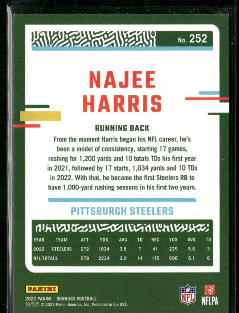Najee Harris 2023 Donruss Season Stat Line /500 #252 Pittsburgh Steelers