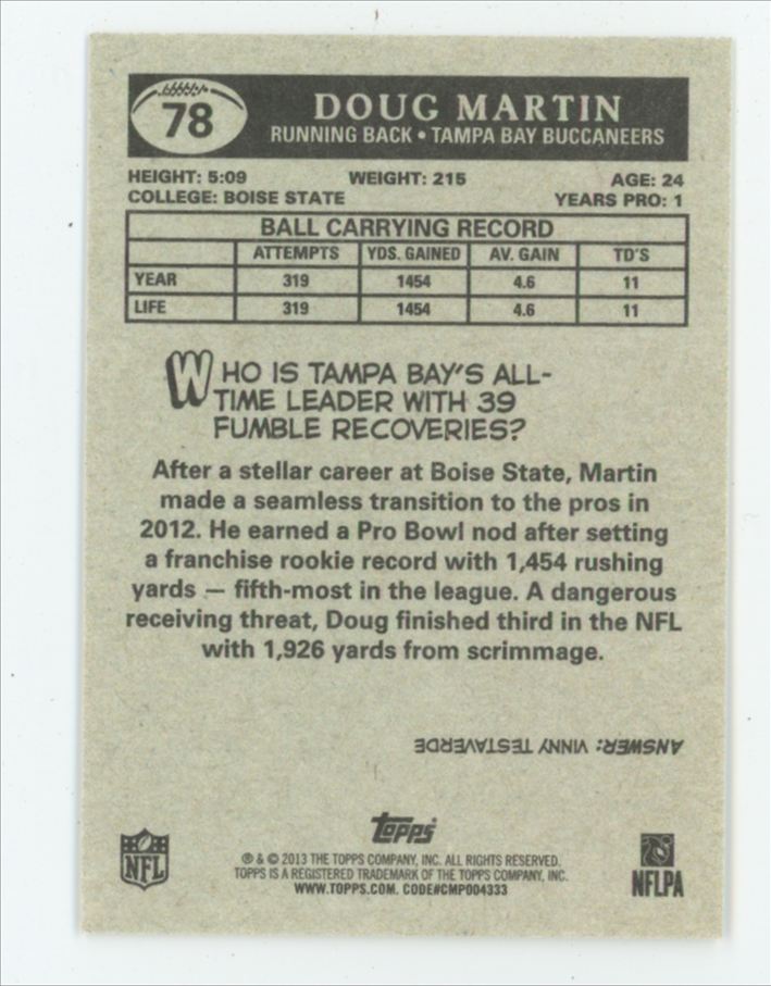 Doug Martin 2012 Topps 1959 Mini RC #78 Tampa Bay Buccaneers