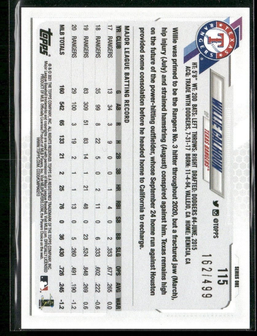 Willie Calhoun 2021 Topps Green Foil /499 #115 Texas Rangers