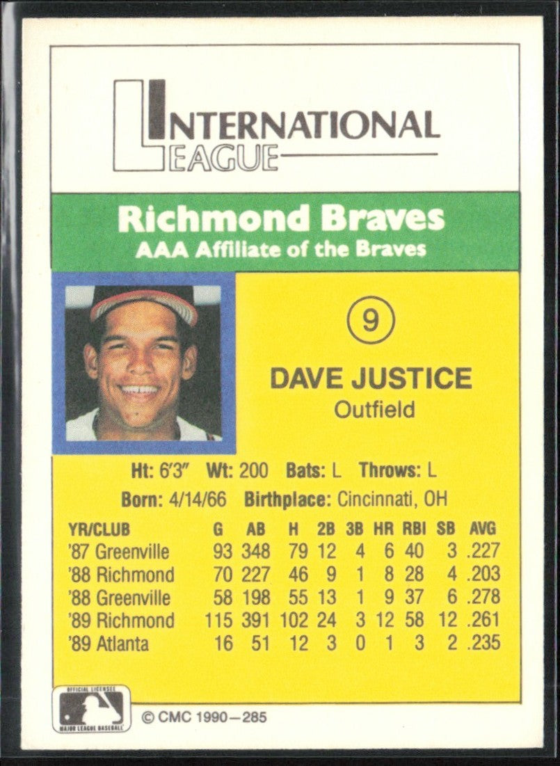 Dave Justice 1990 CMC #9 Atlanta Braves