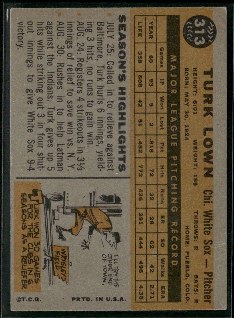 Turk Lown 1960 Topps #313 Chicago White Sox